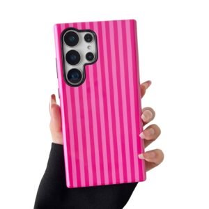 Compatible with Samsung Galaxy S24 Ultra Case, Cute Aesthetic Striped Phone Case for Women, Shockproof Soft TPU and Hard PC Protective Phone Cover for Samsung Galaxy S24 Ultra - Red