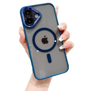 for iPhone 16 Plus Case Magnetic Clear Phone Cases [Compatible with Magsafe], Military Grade Bumper Slim Fit Hard Transparent Shockproof Protective Cover for Men Women Girls - Orange