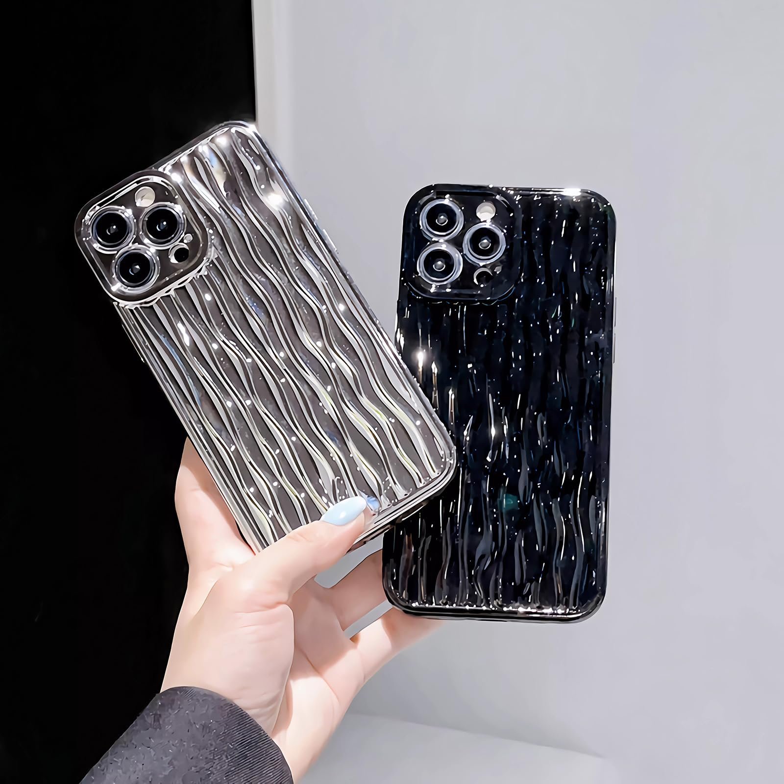 for iPhone 13 Pro Max Case Wavy Water Ripple Pattern, Cute Curly Wave Sparkly Luxury Silicone Soft Shockproof Protective Phone Case Cover for Women Girls (Silver, iPhone 13 Pro Max) - Image 5