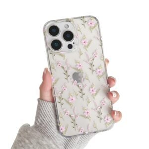 Compatible with iPhone 13 Pro Case, Simple Fresh Floral Pattern for Women, Soft TPU Protective Shockproof Cute Clear Phone Case for iPhone 13 Pro 6.1 inch -Pink