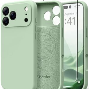 Magnetic for iPhone 17 Pro Max Case, Compatible with MagSafe, [Full Camera Protection][Screen Protector] Silicone Shockproof Protective Phone Case for iPhone 17 Pro Max 6.9", Light Cyan