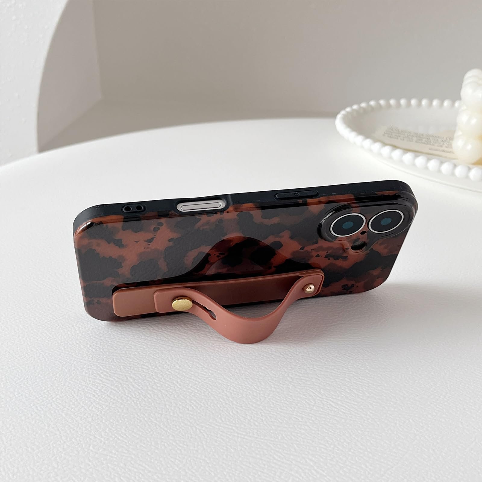 Compatible with iPhone 11 Pro Max Case, Tortoise Shell Chic Amber Brown Print Leopard with Wrist Strap, Classic Soft TPU Protective Shockproof Case for iPhone 11 Pro Max 6.5 ''Color2 - Image 2