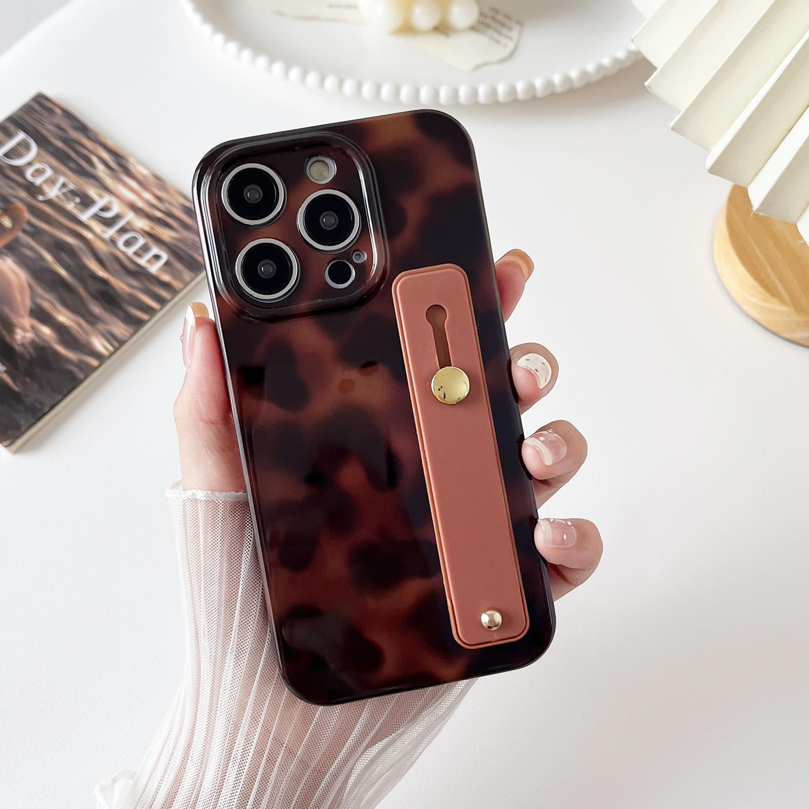 Compatible with iPhone 11 Pro Max Case, Tortoise Shell Chic Amber Brown Print Leopard with Wrist Strap, Classic Soft TPU Protective Shockproof Case for iPhone 11 Pro Max 6.5 ''Color2 - Image 5