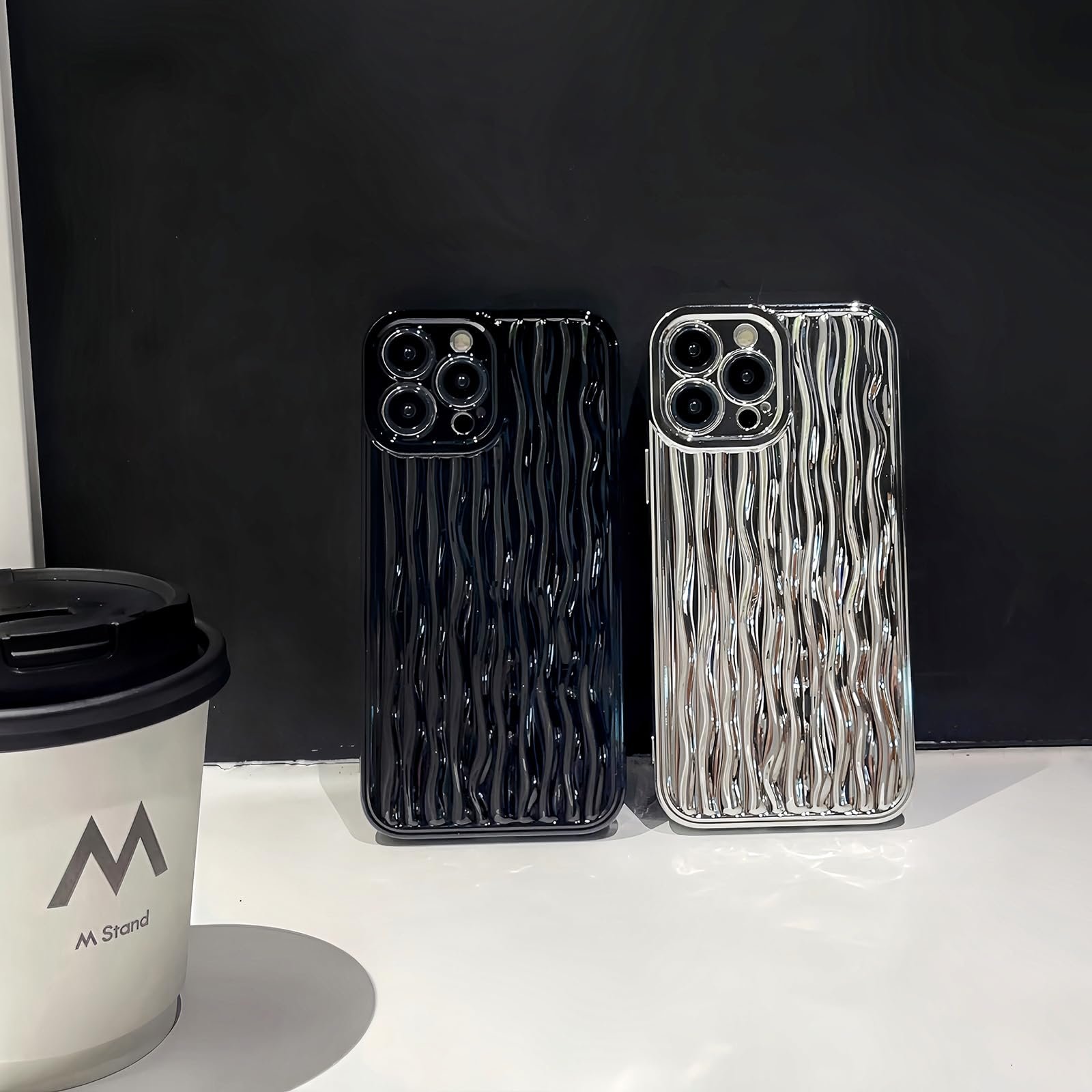 for iPhone 13 Pro Max Case Wavy Water Ripple Pattern, Cute Curly Wave Sparkly Luxury Silicone Soft Shockproof Protective Phone Case Cover for Women Girls (Silver, iPhone 13 Pro Max) - Image 3