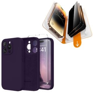Bundle - Compatible with iPhone 14 Pro Max Case(Deep Purple) + 3 Pack Privacy Screen Protector