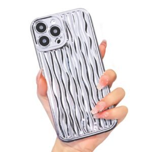 for iPhone 13 Pro Max Case Wavy Water Ripple Pattern, Cute Curly Wave Sparkly Luxury Silicone Soft Shockproof Protective Phone Case Cover for Women Girls (Silver, iPhone 13 Pro Max)