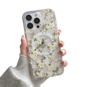 Compatible with iPhone 16 Plus Case, Compatible with MagSafe, Clear Fresh Floral Pattern Soft TPU and Hard PC Protective for Women Shockproof Phone Case for iPhone 16 Plus 6.7 inch