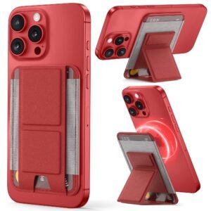 Magsafe Wallet with Angle Adjustable Stand, Magnetic Card Holder for iPhone 16/15/14/13/12 Series (Not for iPhone Mini), 1 Slot, 6 Cards, Pink